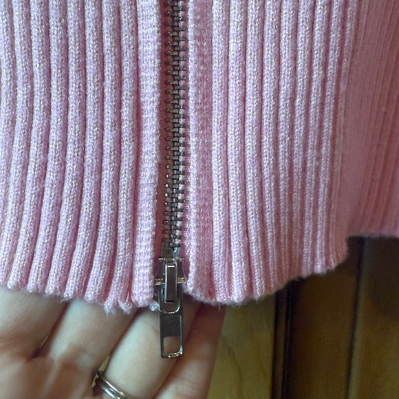 Pink Ribbed Zip-Up Sweater - Picture 4 of 7